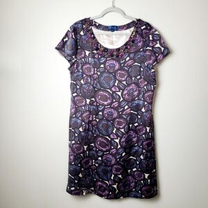 Boden Silk Sheath Dress Floral Jeweled Neckline Purple‎ Blue Women's size 18R